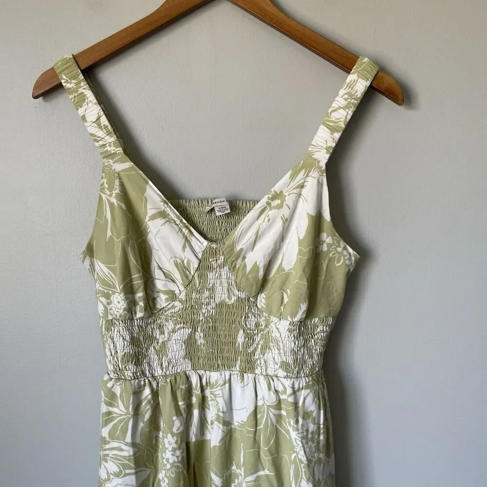 American Eagle Jumpsuit Tropical Floral Print Green White Backless Women's Large - Picture 3 of 13